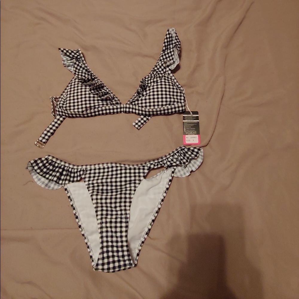 Black and white gingham print bathing suit